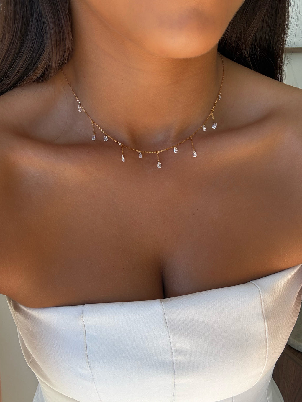 Collier Stella à strass en acier inoxydable doré – coloris Blanc – bijou Adalima