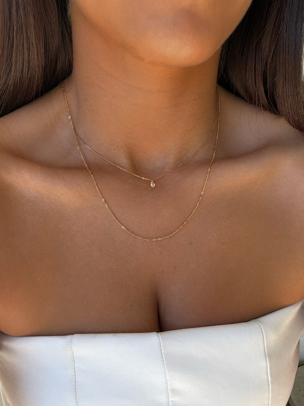 Collier Livia à strass en acier inoxydable doré – coloris Pêche – bijou Adalima