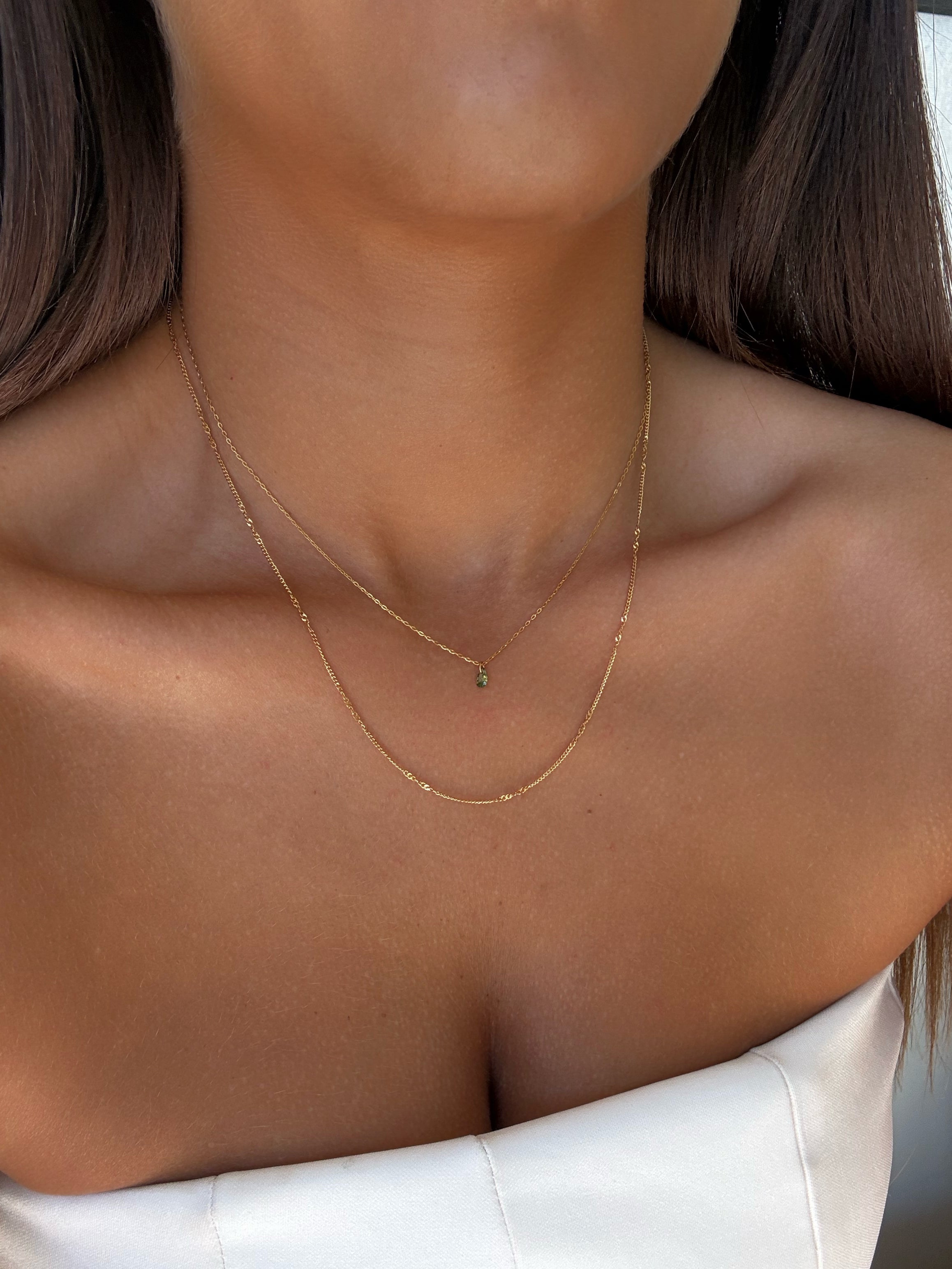 Collier Livia à strass en acier inoxydable doré – coloris Vert – bijou Adalima