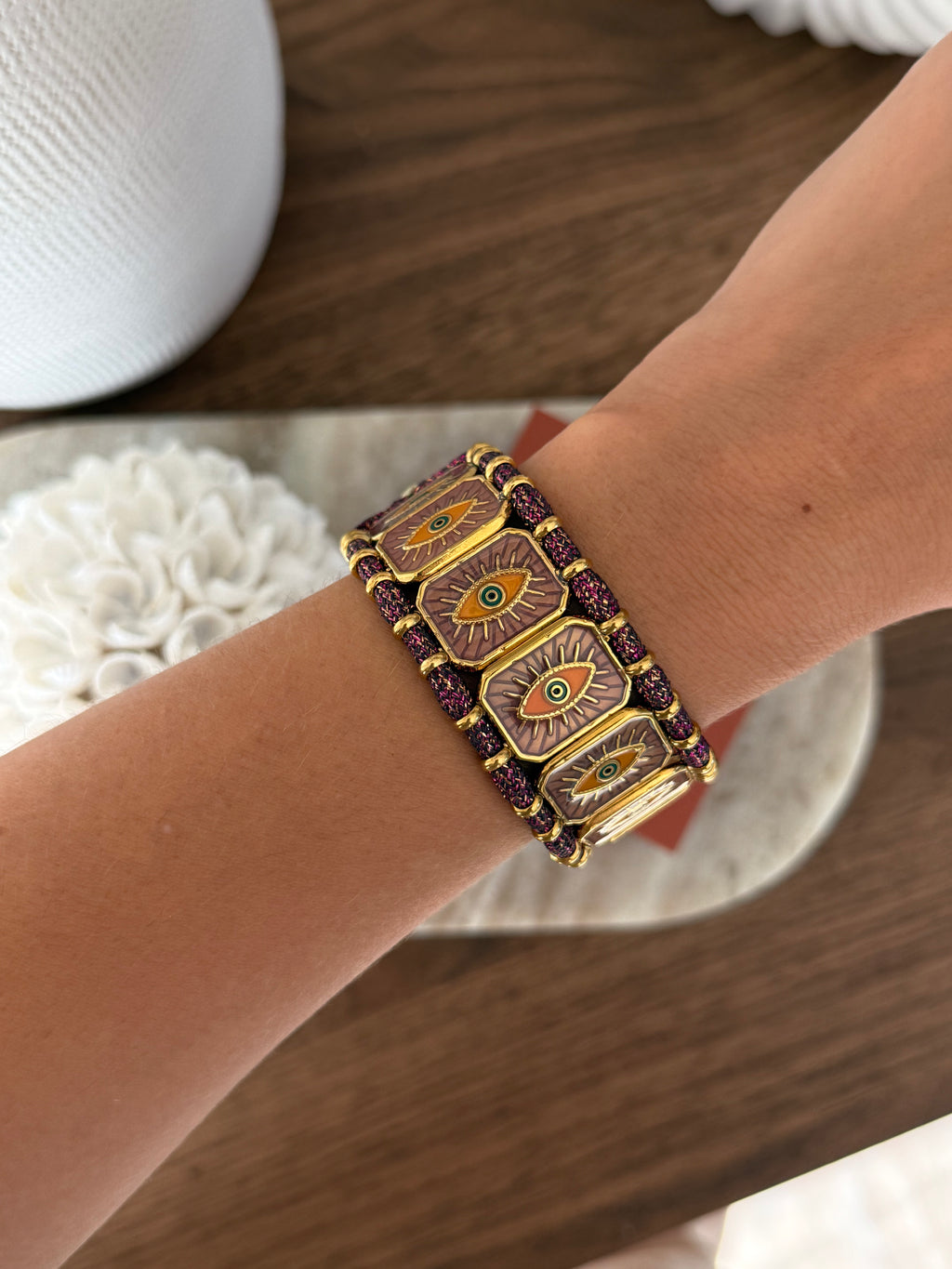 Manchette Jama en acier inoxydable doré – coloris Violet – bijou Adalima
