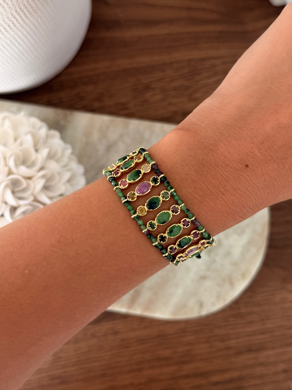 Bracelet Naise en pierres naturelles et acier inoxydable doré – coloris Rubis Zoisite – bijou Adalima