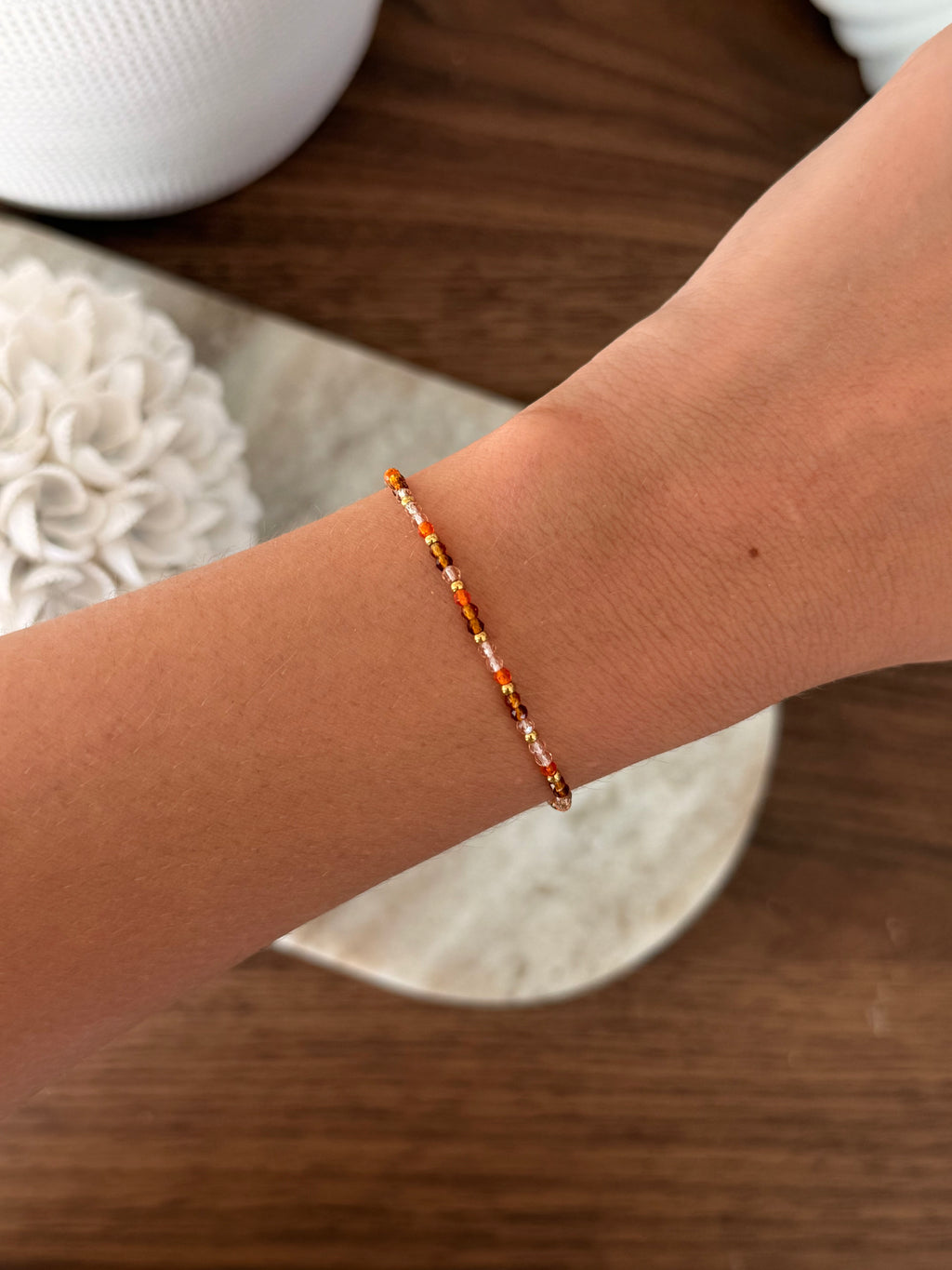 Bracelet Yaelle à perles, en acier inoxydable doré – coloris Orange – bijou Adalima
