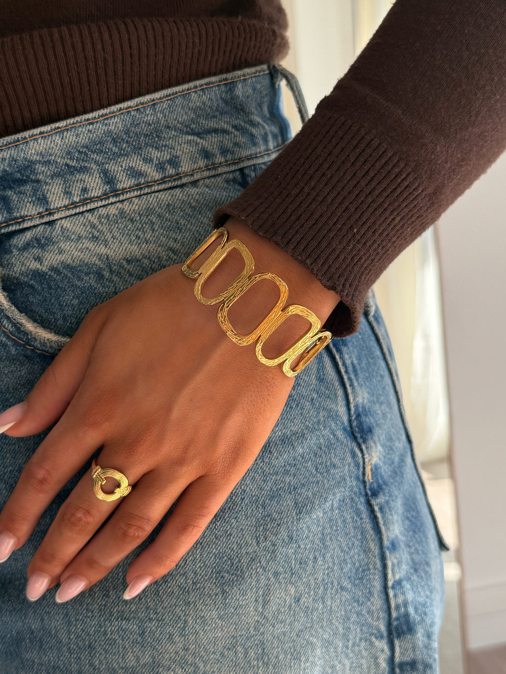 bague en acier inoxydable doré ajustable