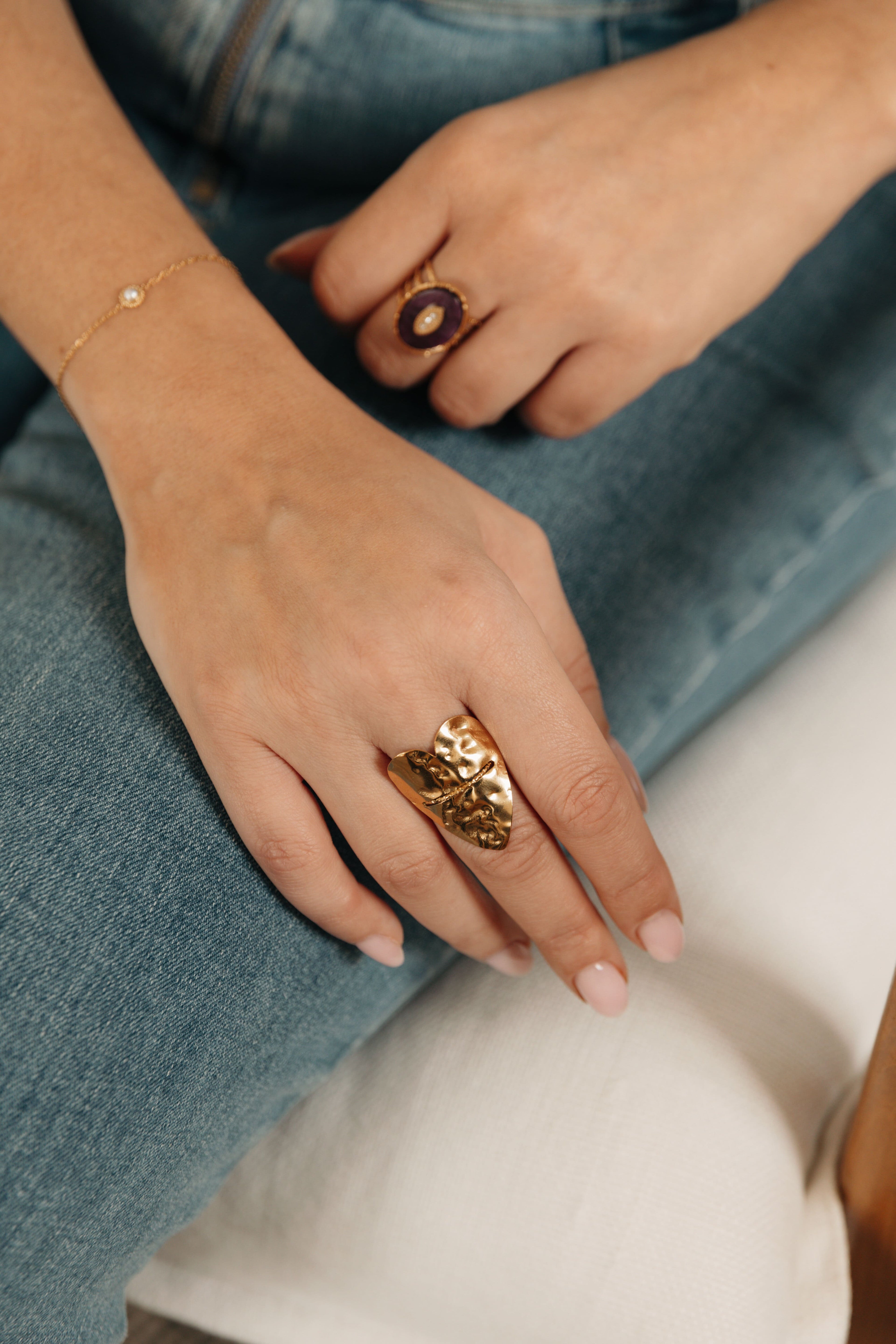 bague coeur dore