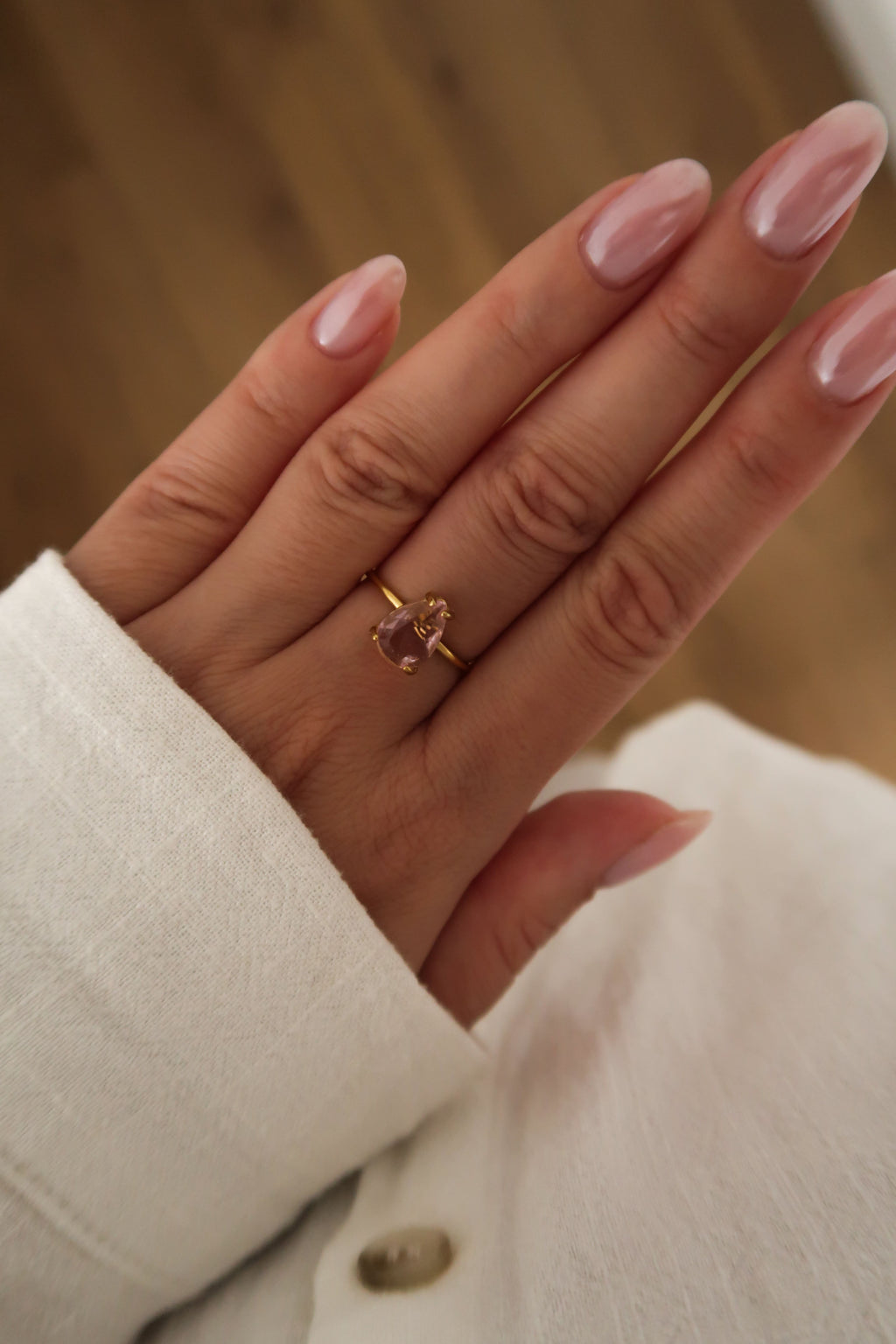 bague pierre rose ajustable