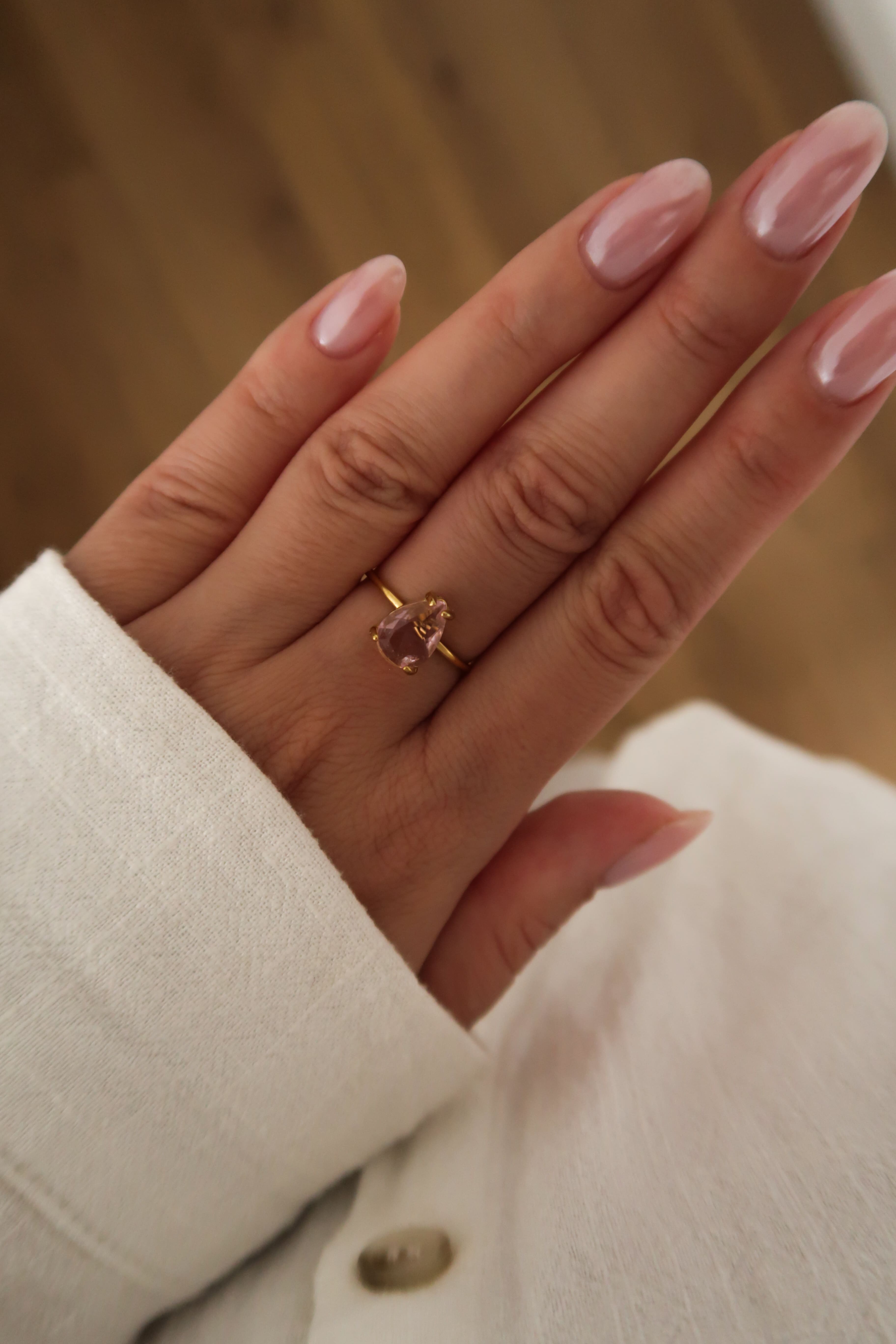 bague pierre rose ajustable