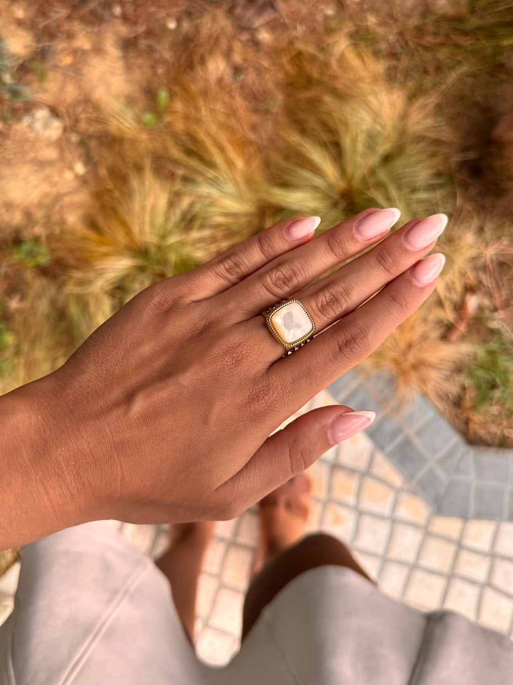 Bague acier inoxydable nacre femmes