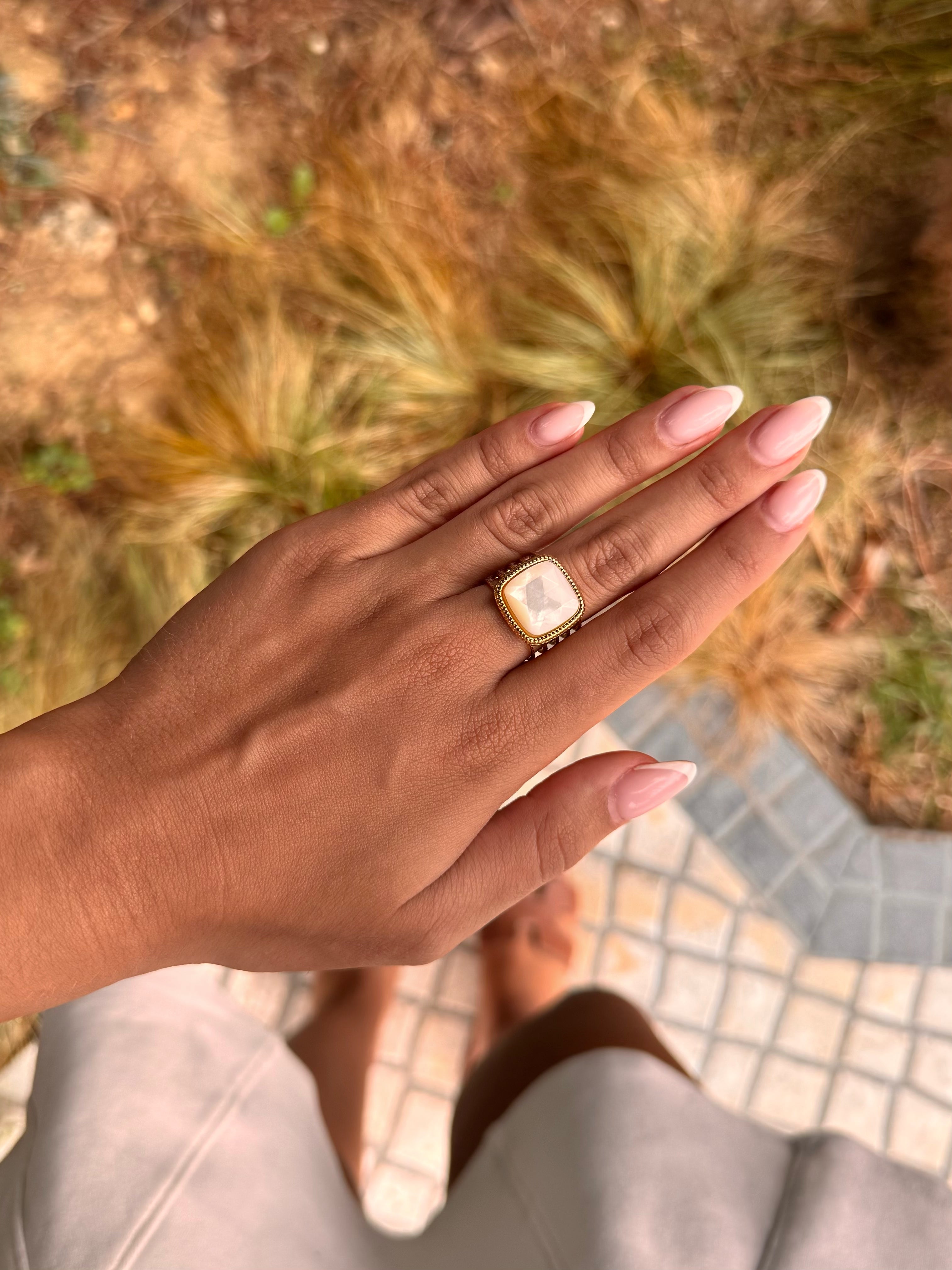 Bague acier inoxydable nacre femmes