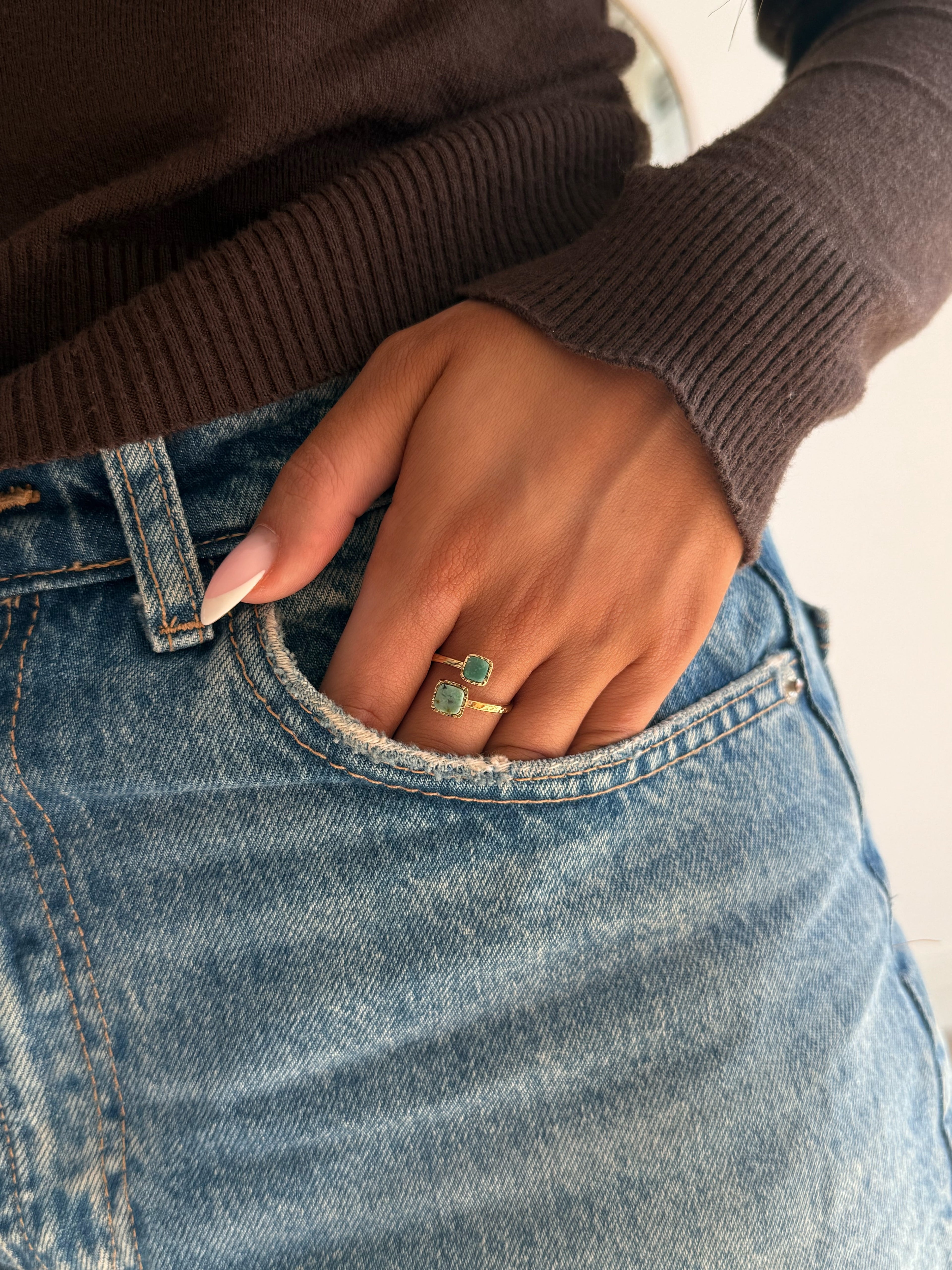bague en acier inoxydable et turquoise africaine