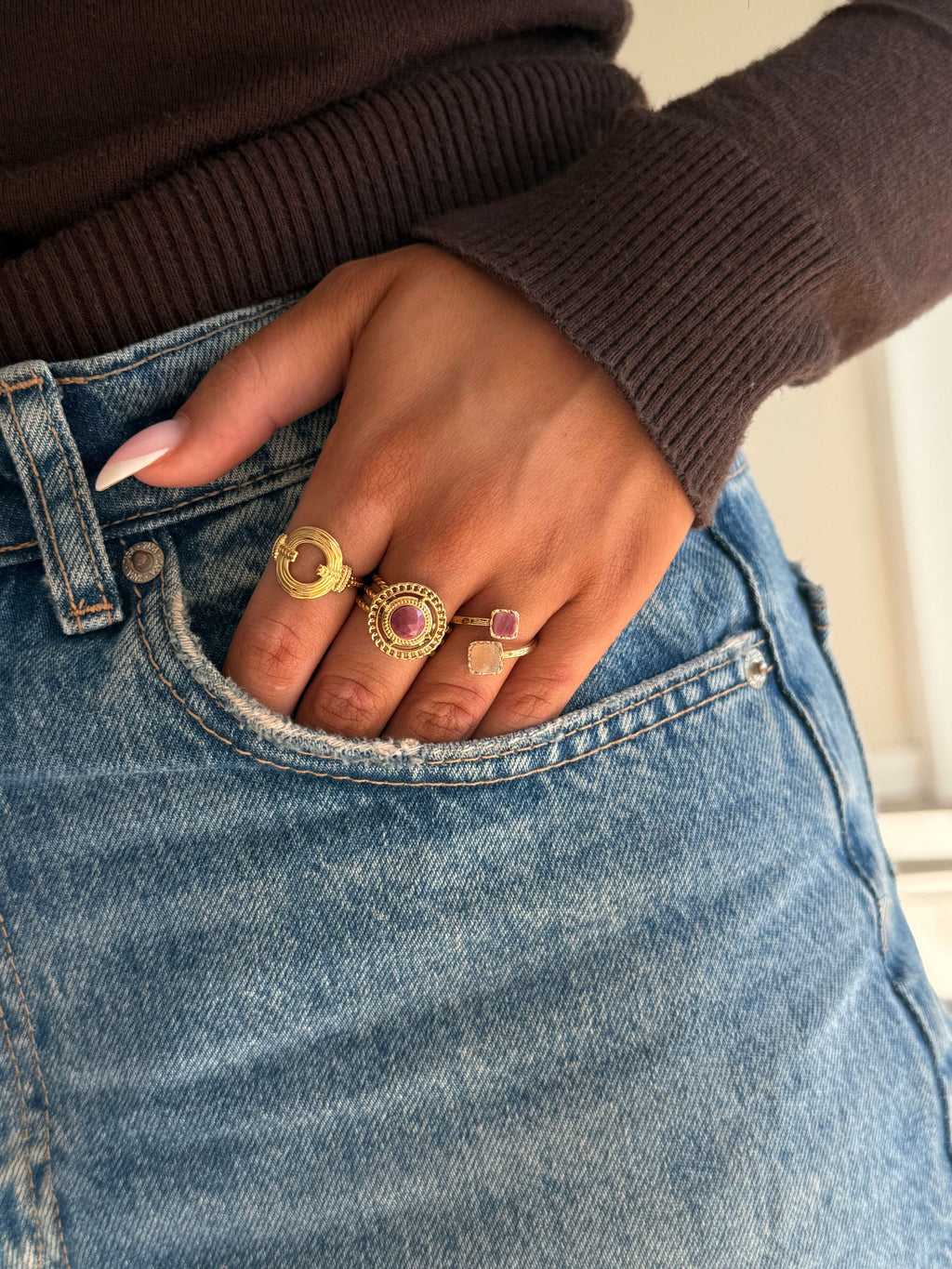 bagues en acier inoxydable et pierres naturelle 