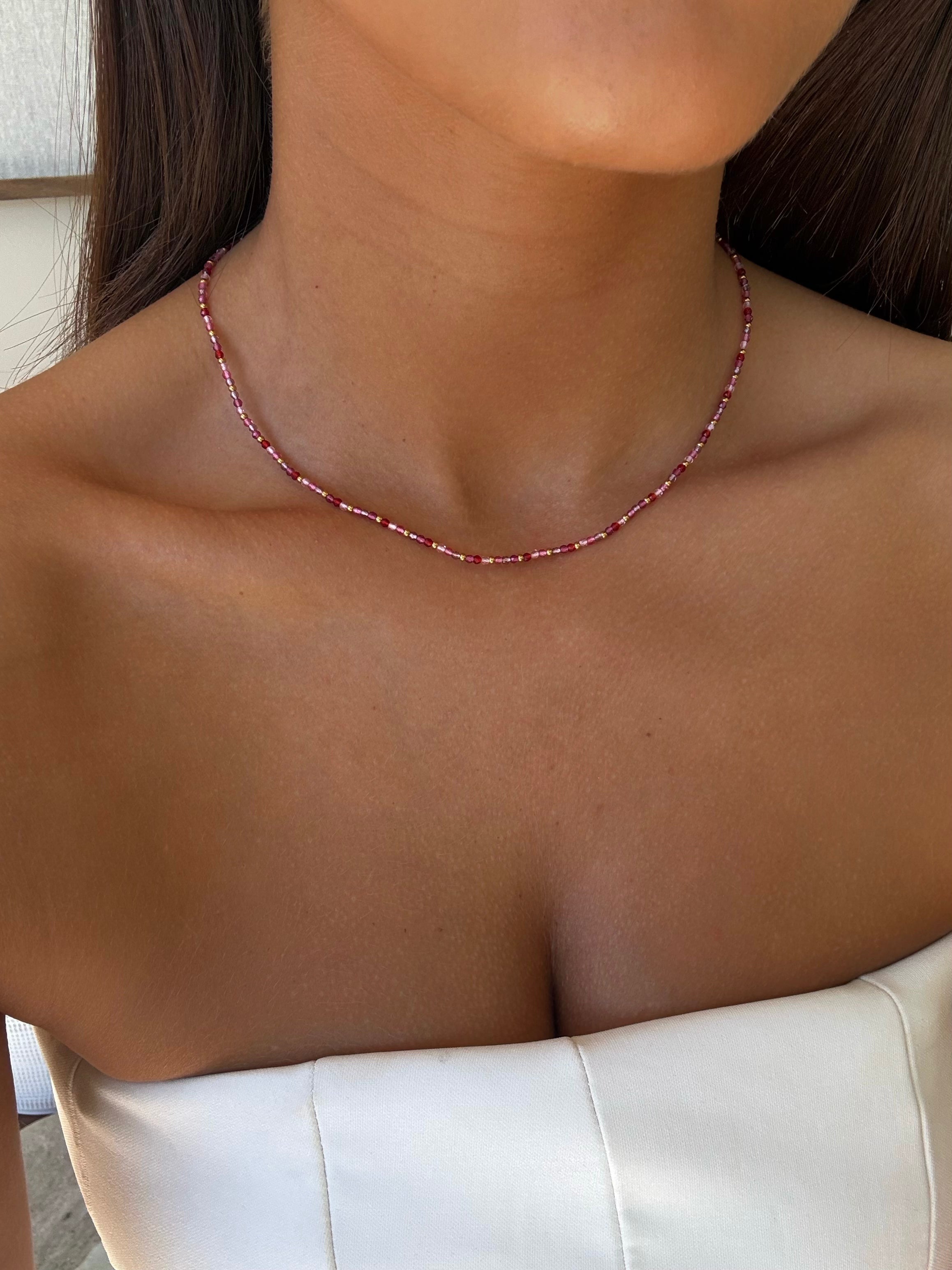 Collier Yaelle à perles, en acier inoxydable doré – coloris Rose – bijou Adalima