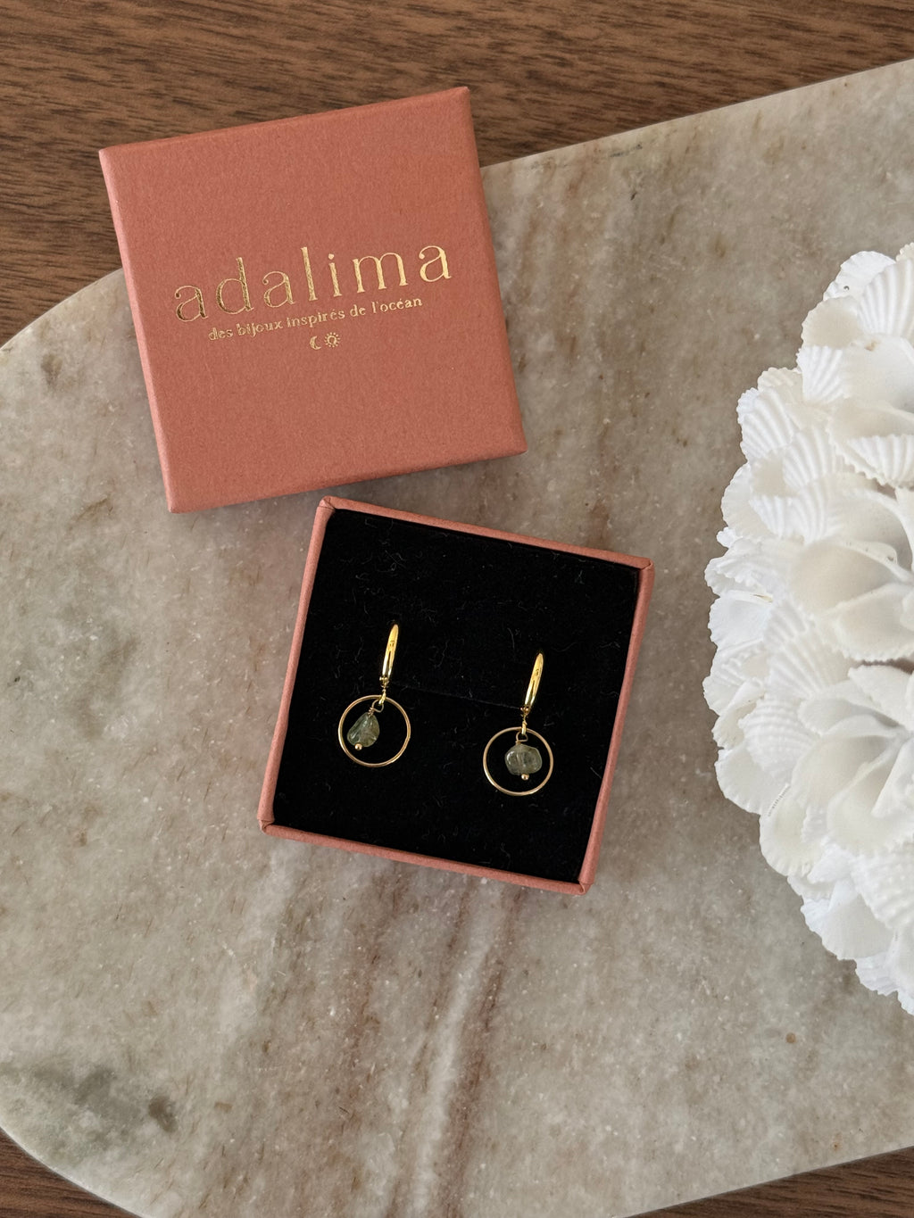 boucles d'oreilles en pierre naturelle et acier inoxydable