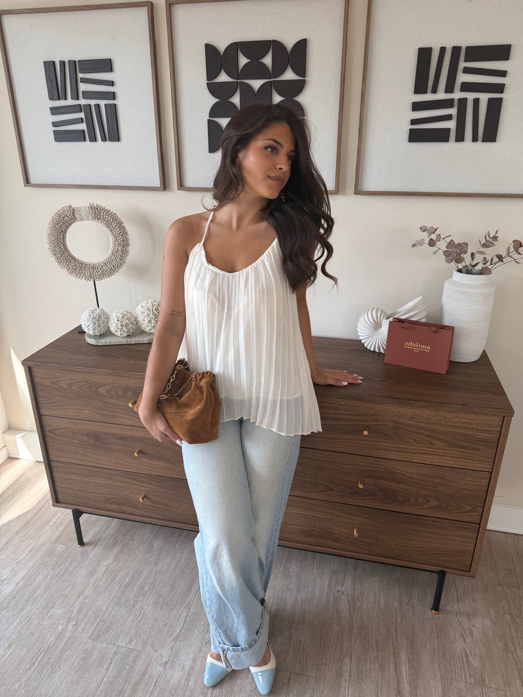 blouse à bretelle fluide plissée pour femmes