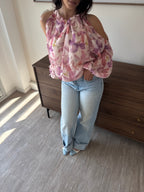 blouse tendance pour femmes à motifs florals aux nuances rosées