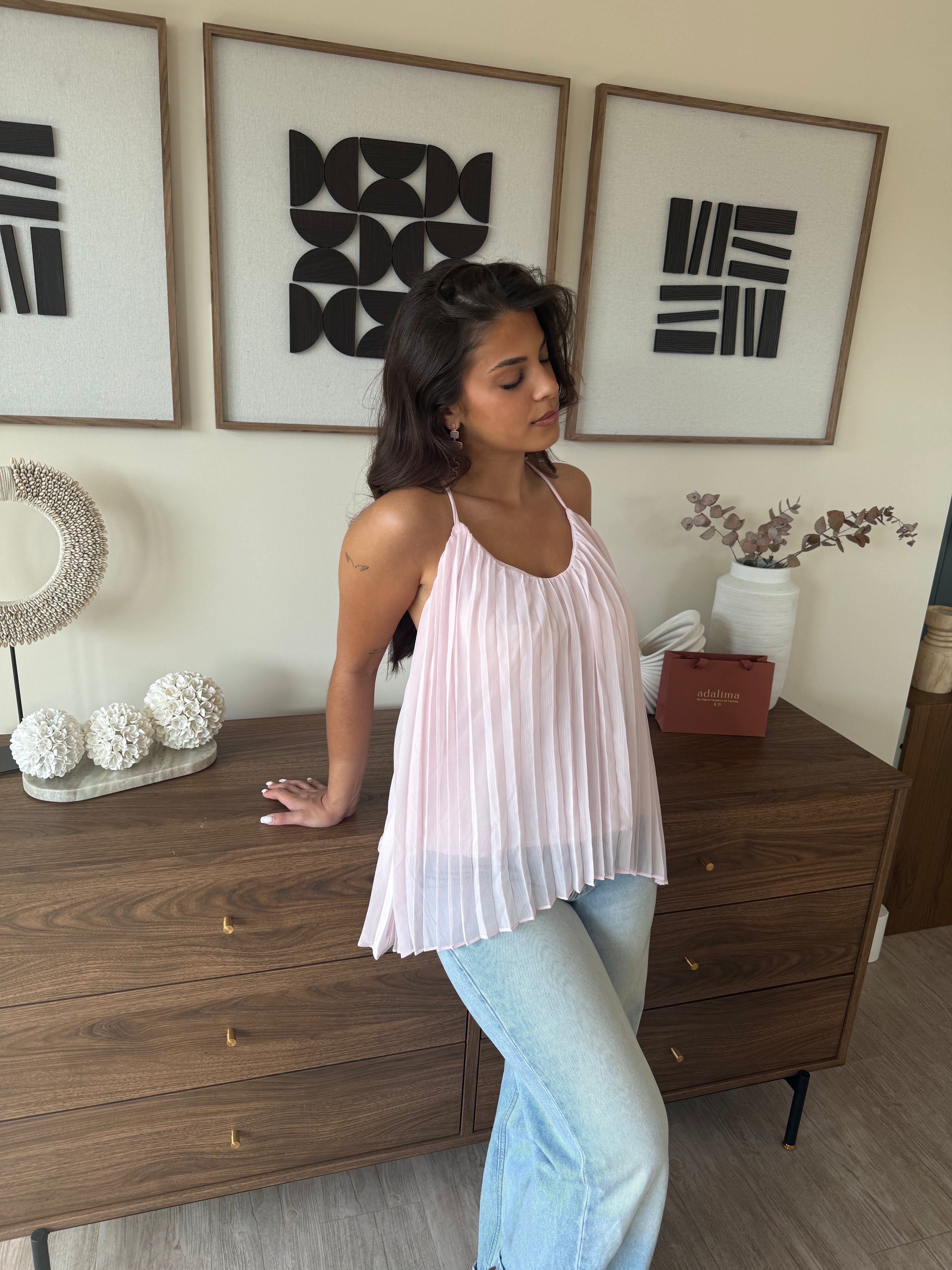 blouse tendance à bretelle fluide plissée pour femmes