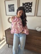 blouse tendance pour femmes à motifs florals aux nuances rosées