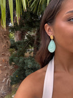 Boucles d'oreilles turquoise pendantes en acier inoxydable