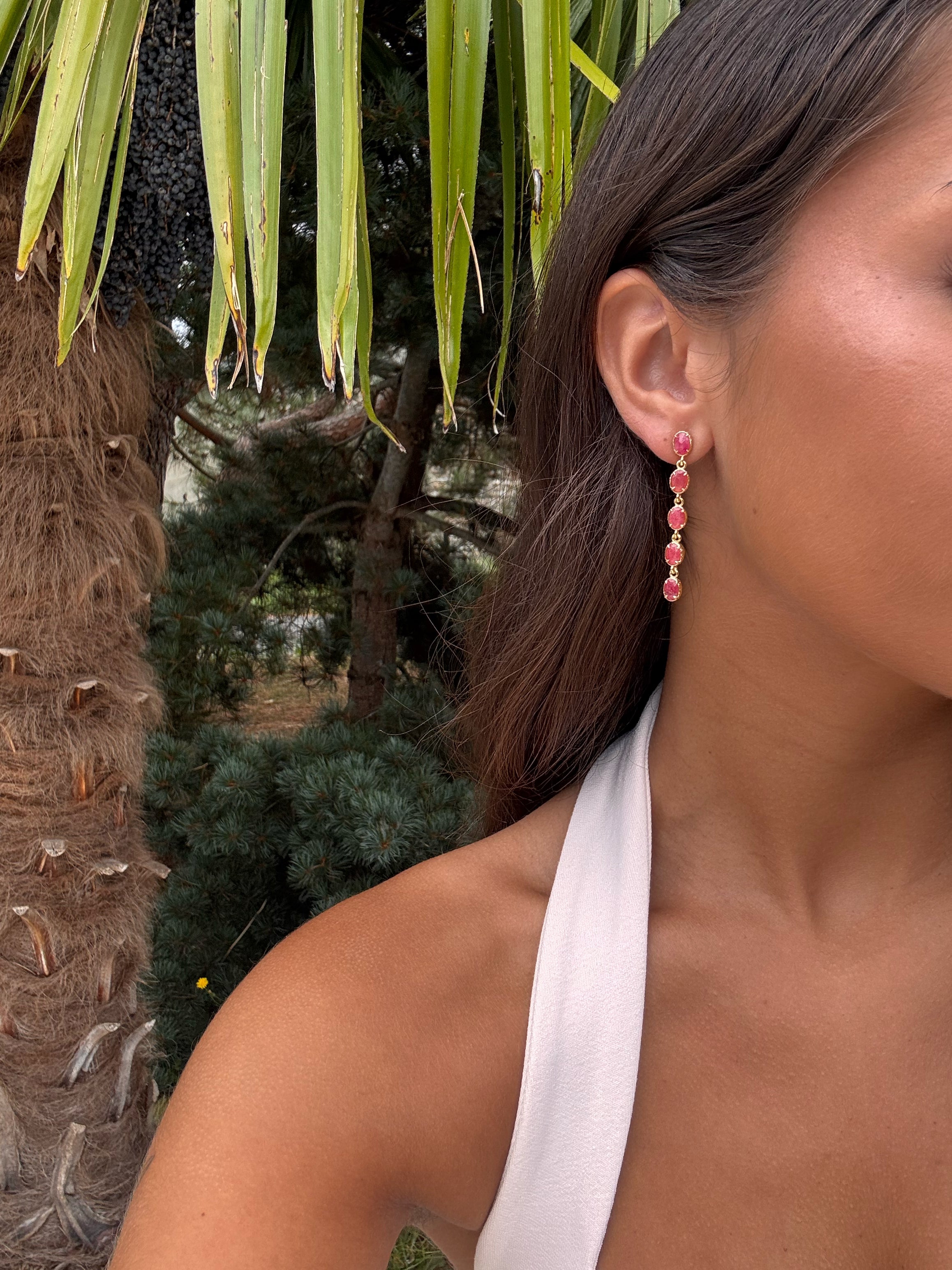 Boucles d'oreilles en pierres naturelles fines rose