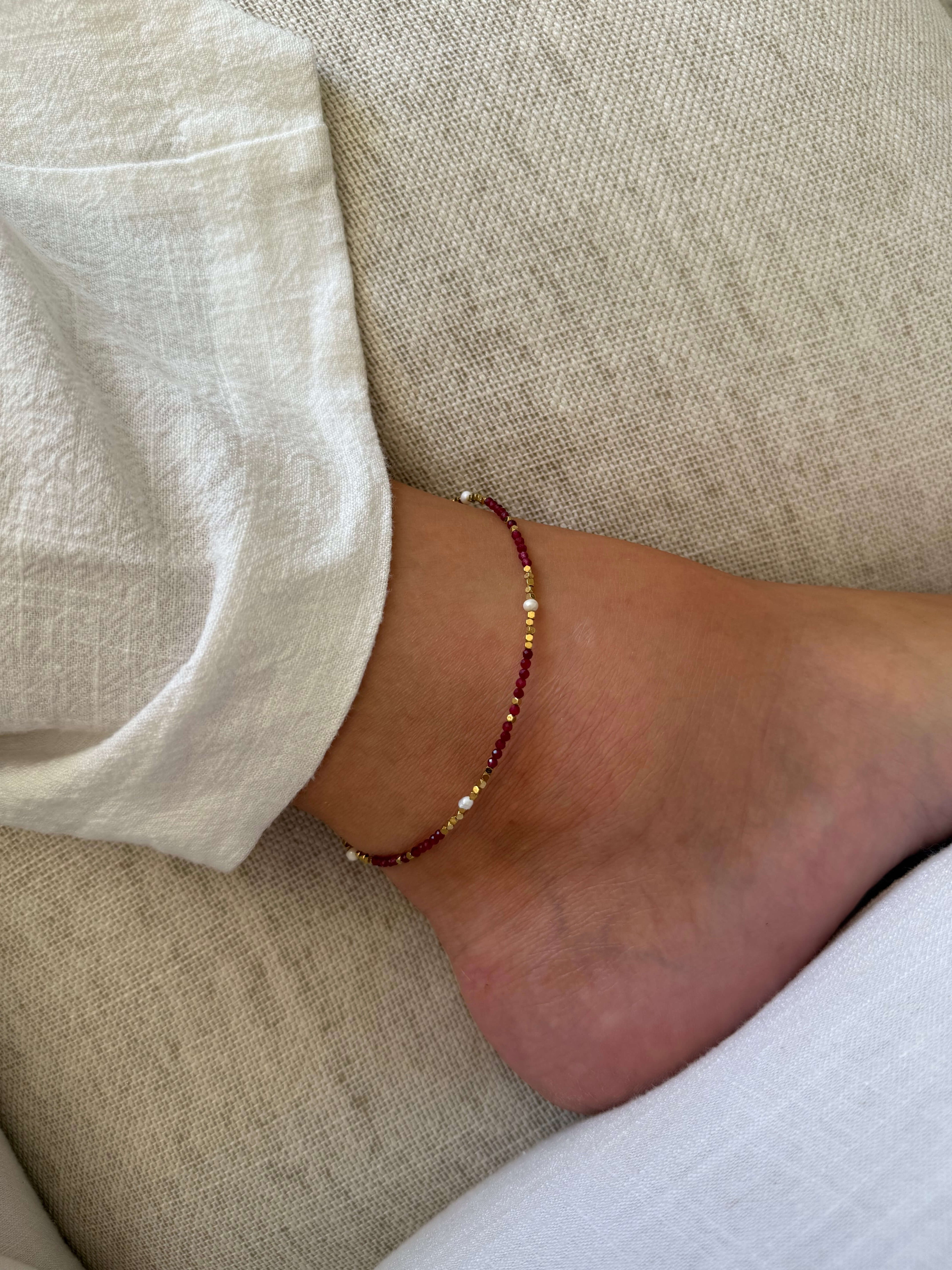 bracelet cheville grenat