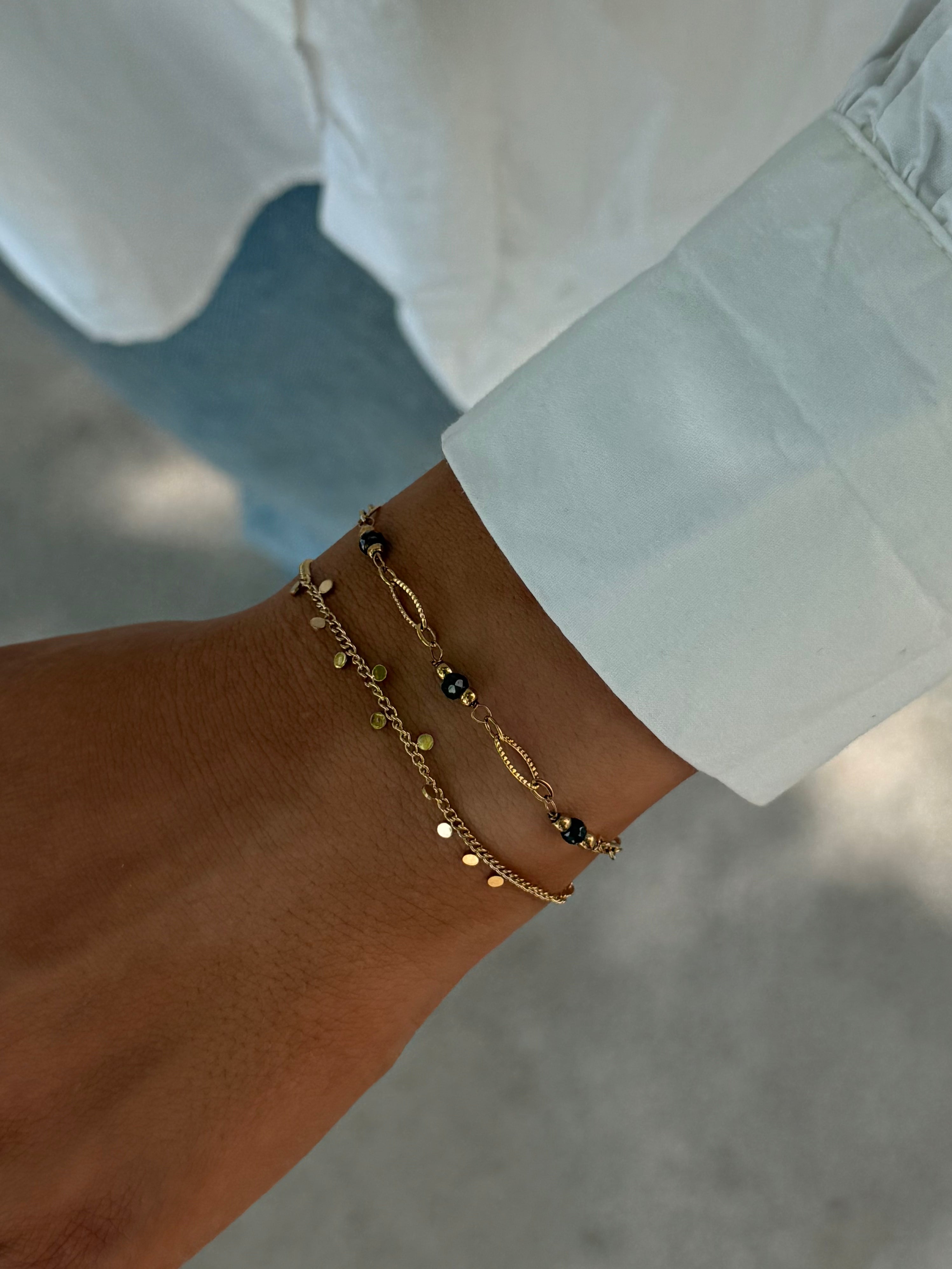bracelets double rang fins colorés et dorés en acier inoxydable 