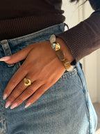 bracelet grosses perles nacrées brunes