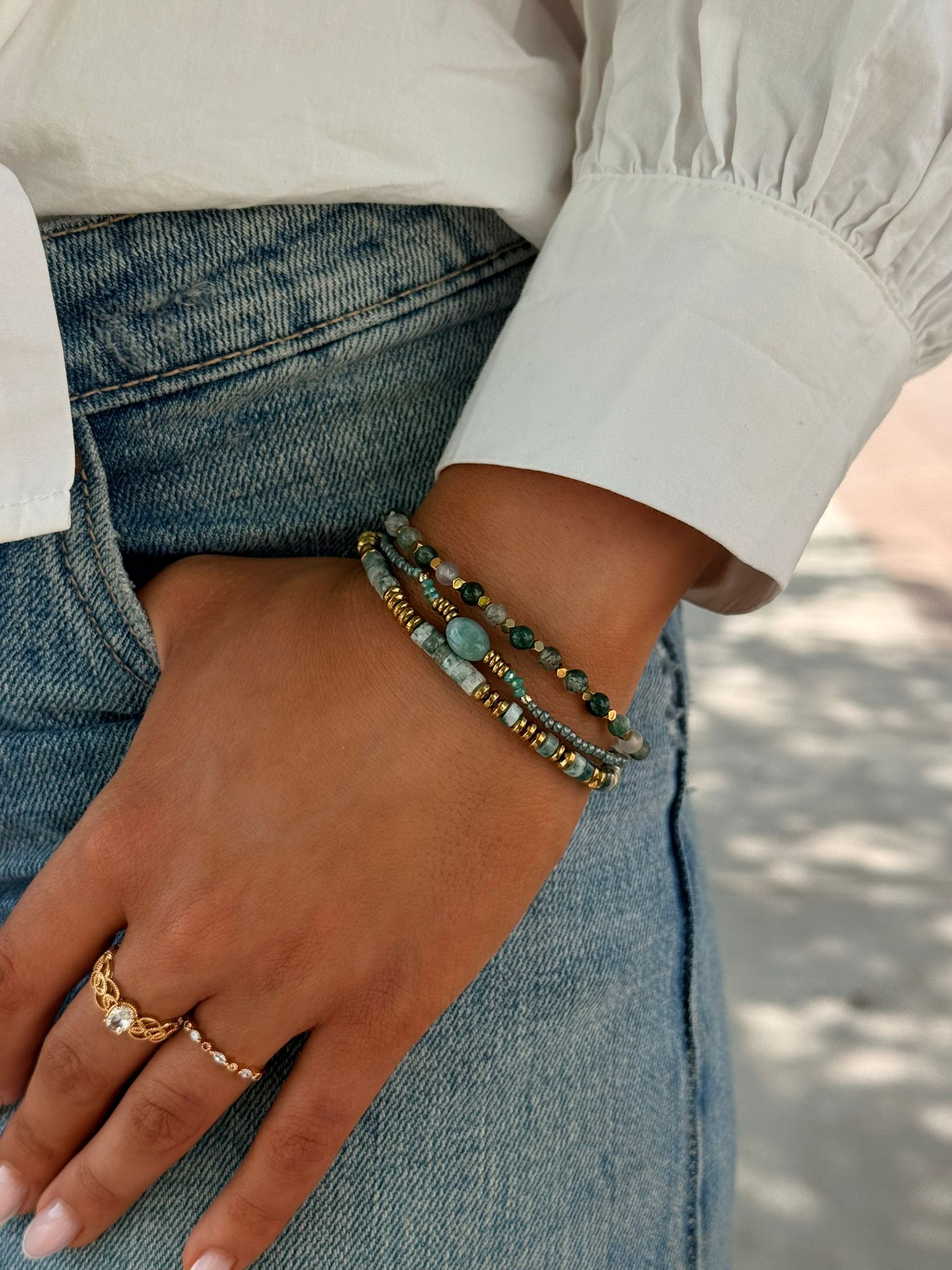 Lot de bracelets tendance en pierres naturelles aux nuances vertes pour femmes
