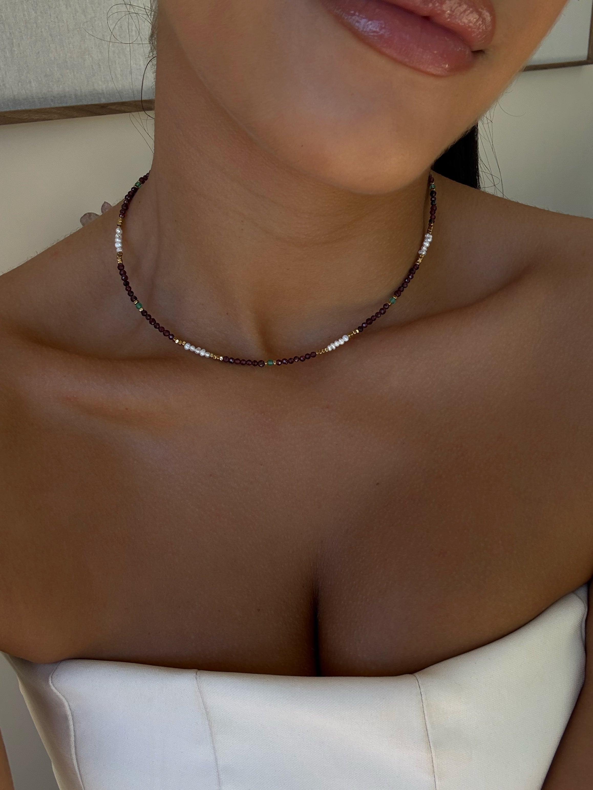 Collier Rita agate et perles d'eau douce – bijou Adalima
