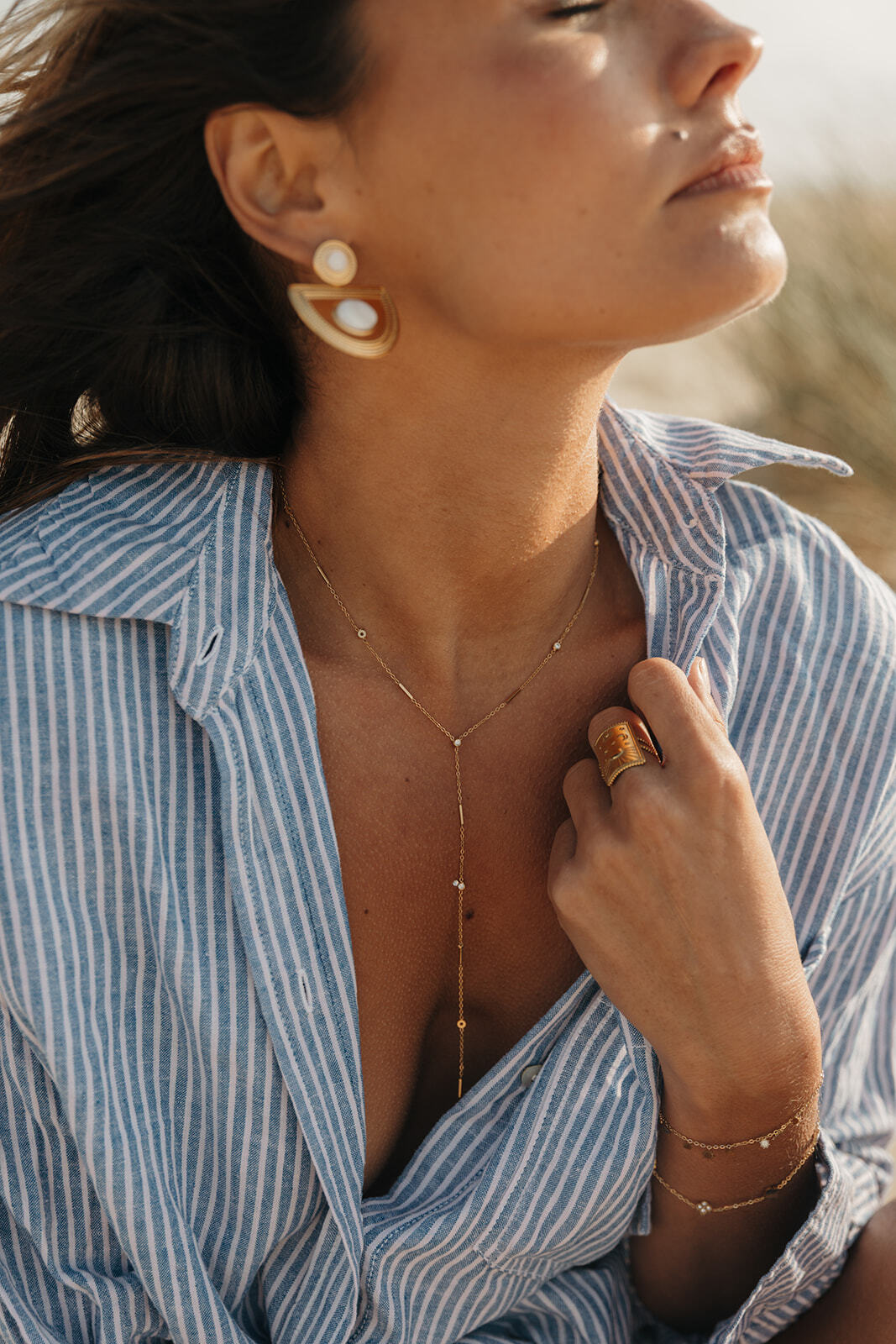 collier en y femme dore