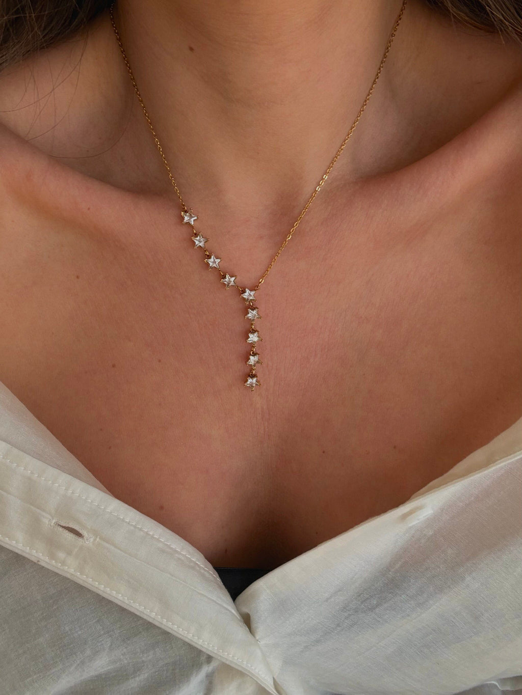 collier en acier inoxydable et zircon étoiles