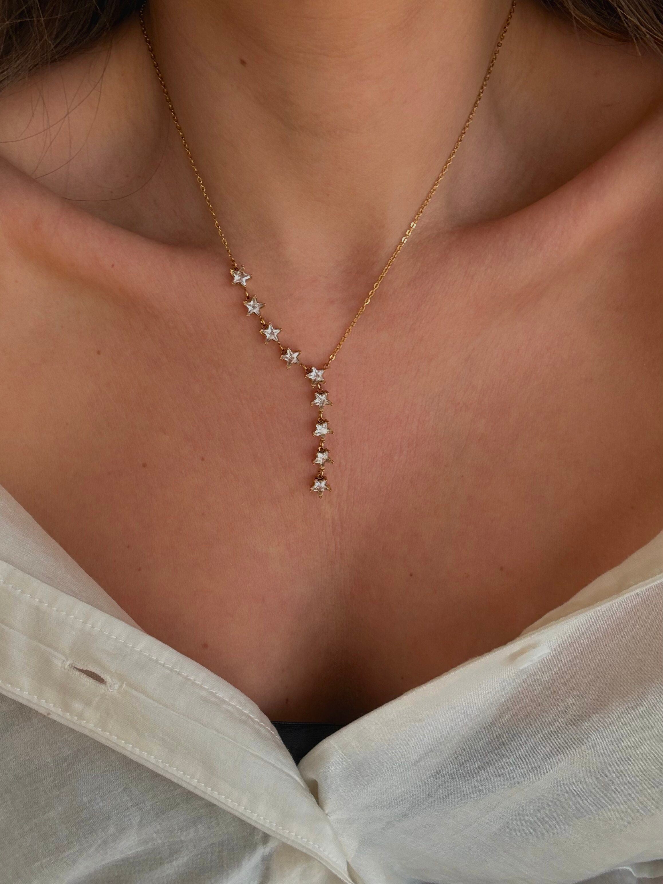 collier en acier inoxydable et zircon étoiles