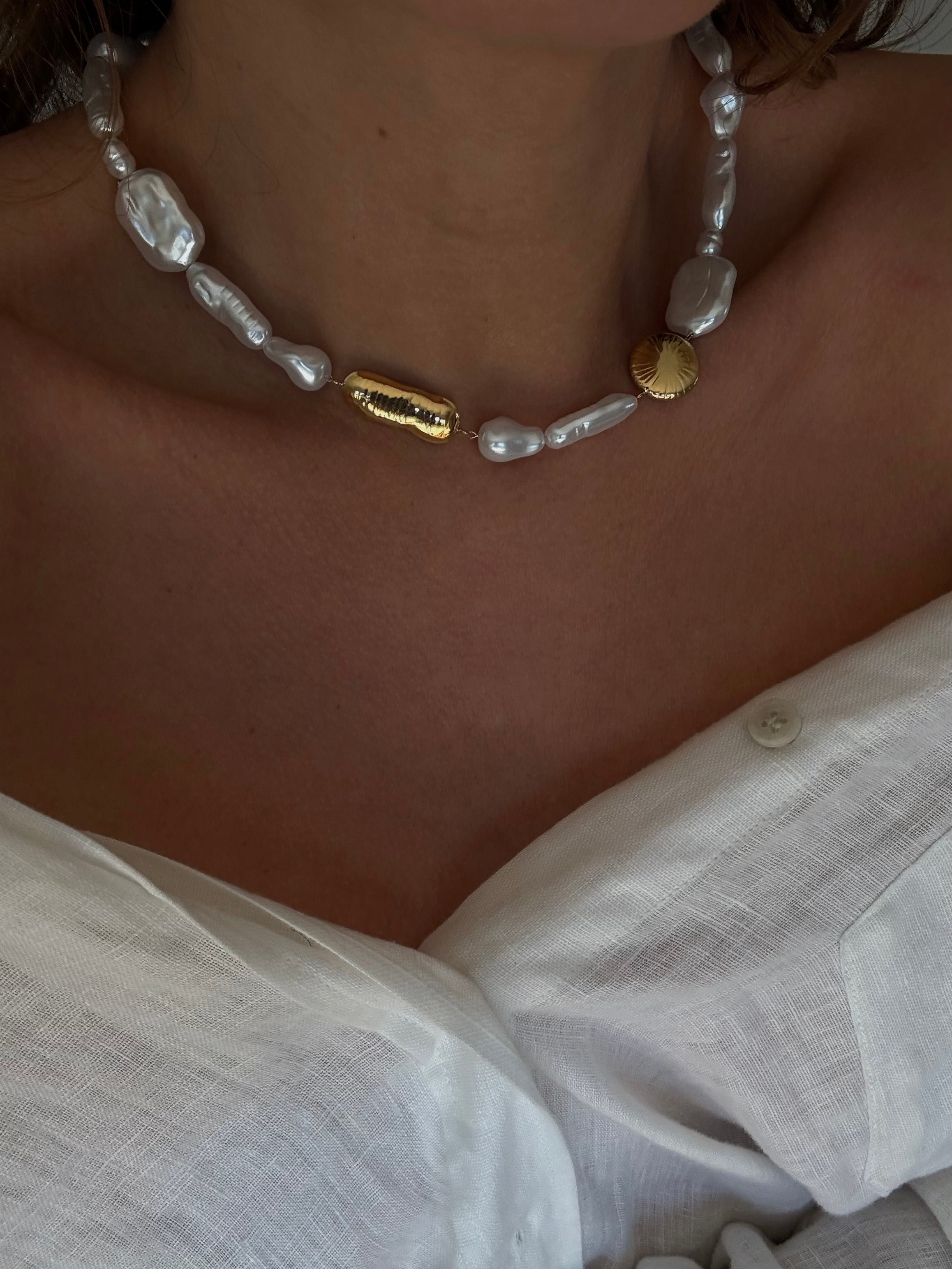 collier femme doré perles