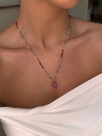 Collier en pierres naturelles et acier inoxydable 