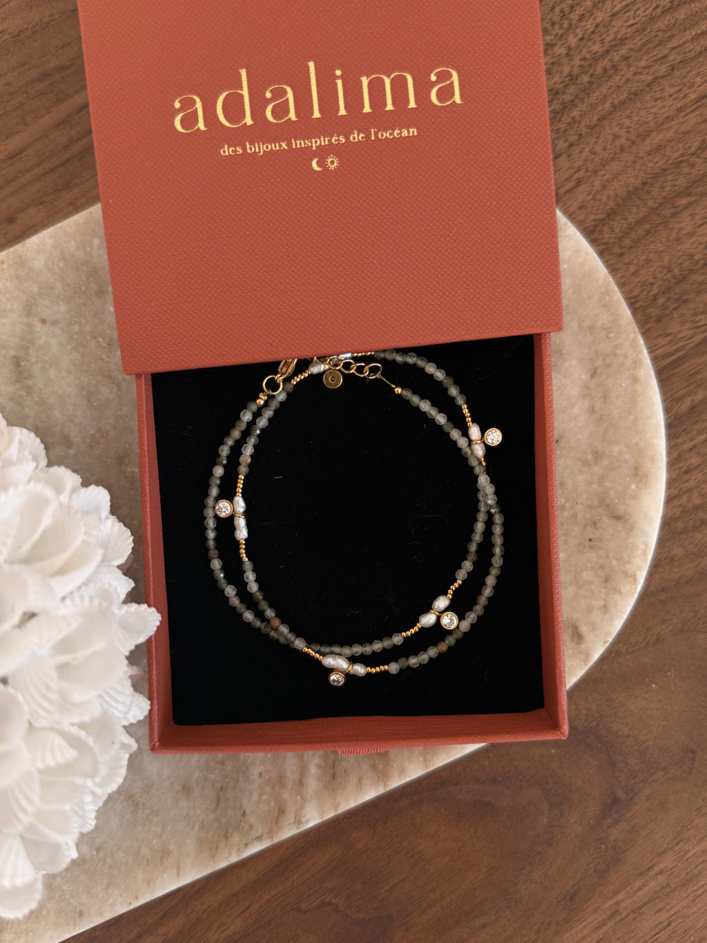 collier en acier inoxydable et pierres naturelles tendance pour femmes