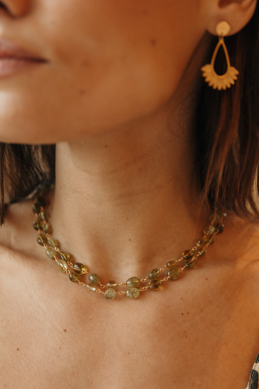 collier quartz vert femme