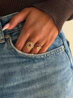 composition de bagues en acier inoxydable et pierre naturelle