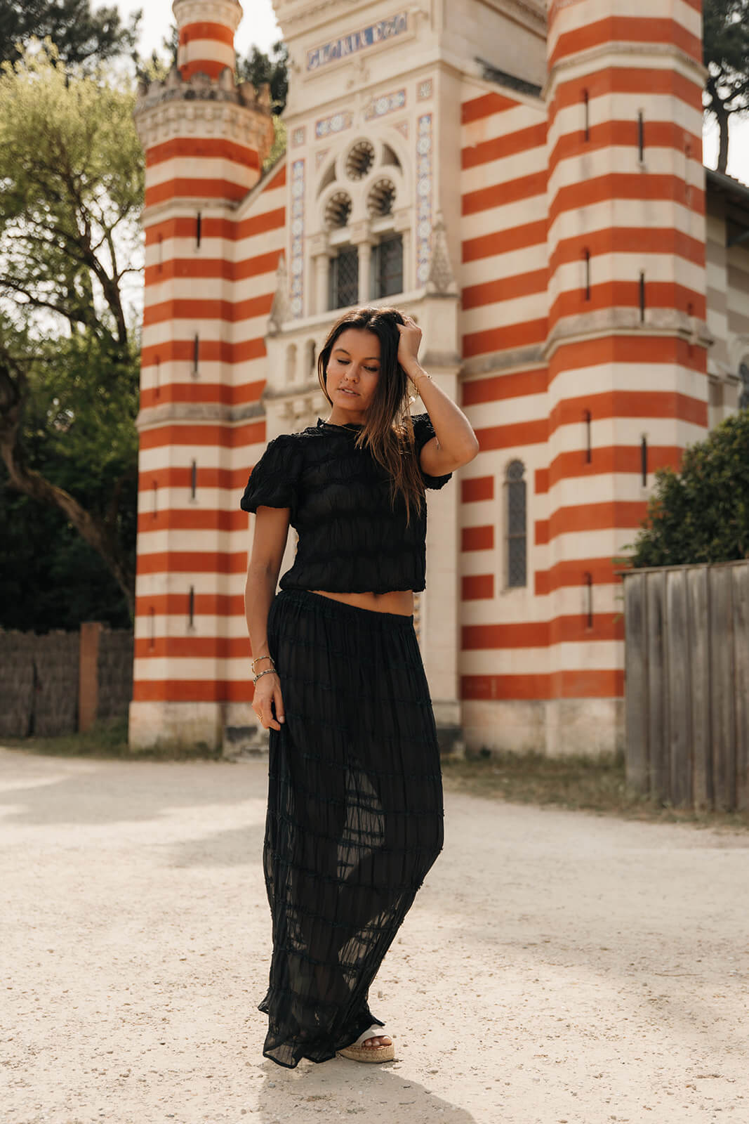 ensemble jupe longue et blouse en transparence noir tendance pour femmes
