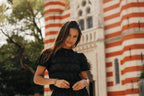 blouse brodée et transparente noire pour femmes