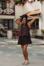 robe courte à pois bordeaux pour femmes