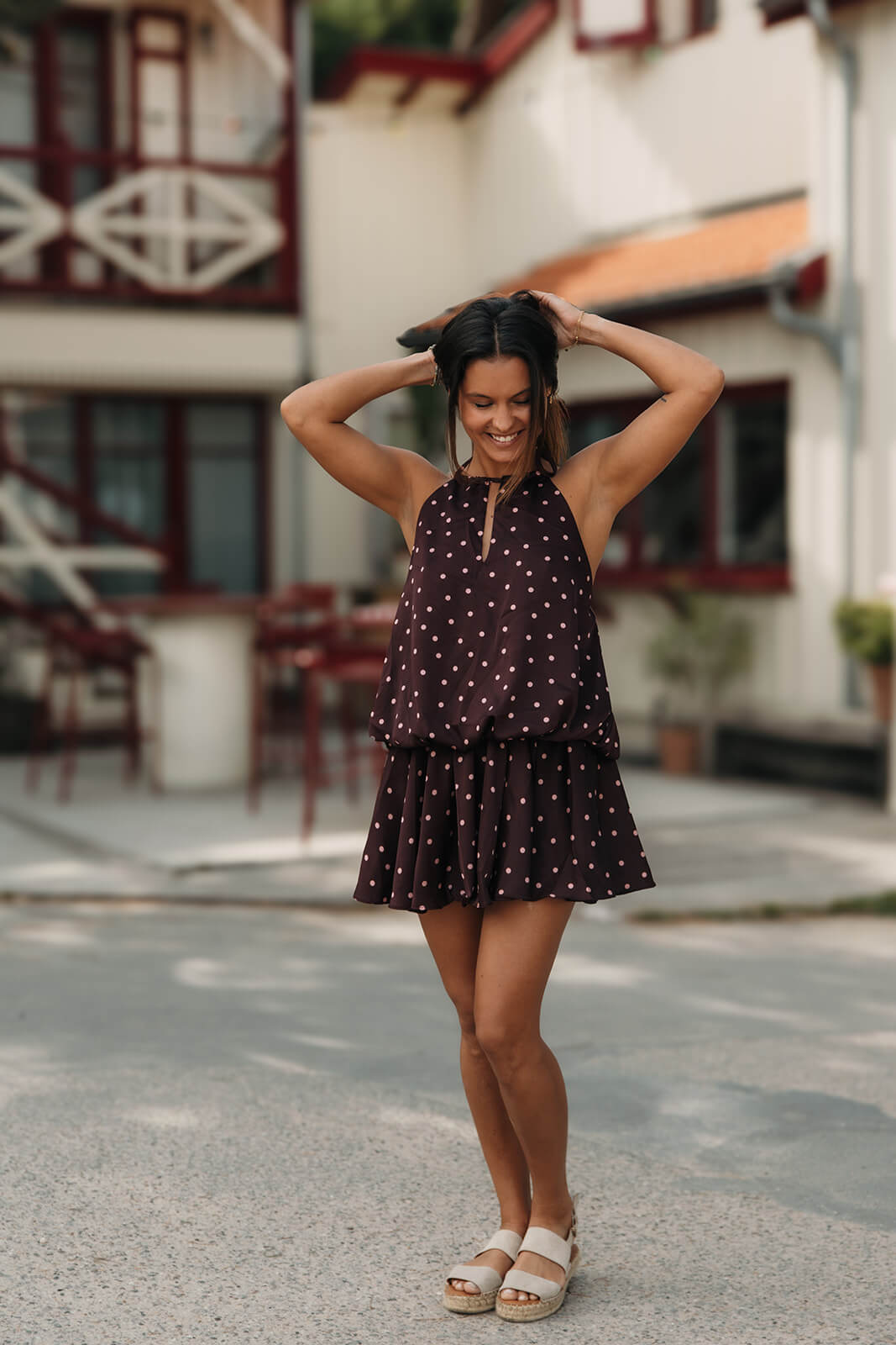 robe courte à pois bordeaux pour femmes