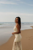 robe longue jaune pour femmes tendance avec de la dentelle