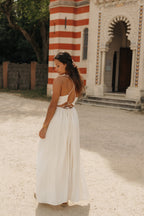 robe longue blanche fluide dos nu tendance pour femmes