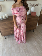 robe longue fluide pour femmes tendance rose à imprimés bordeaux