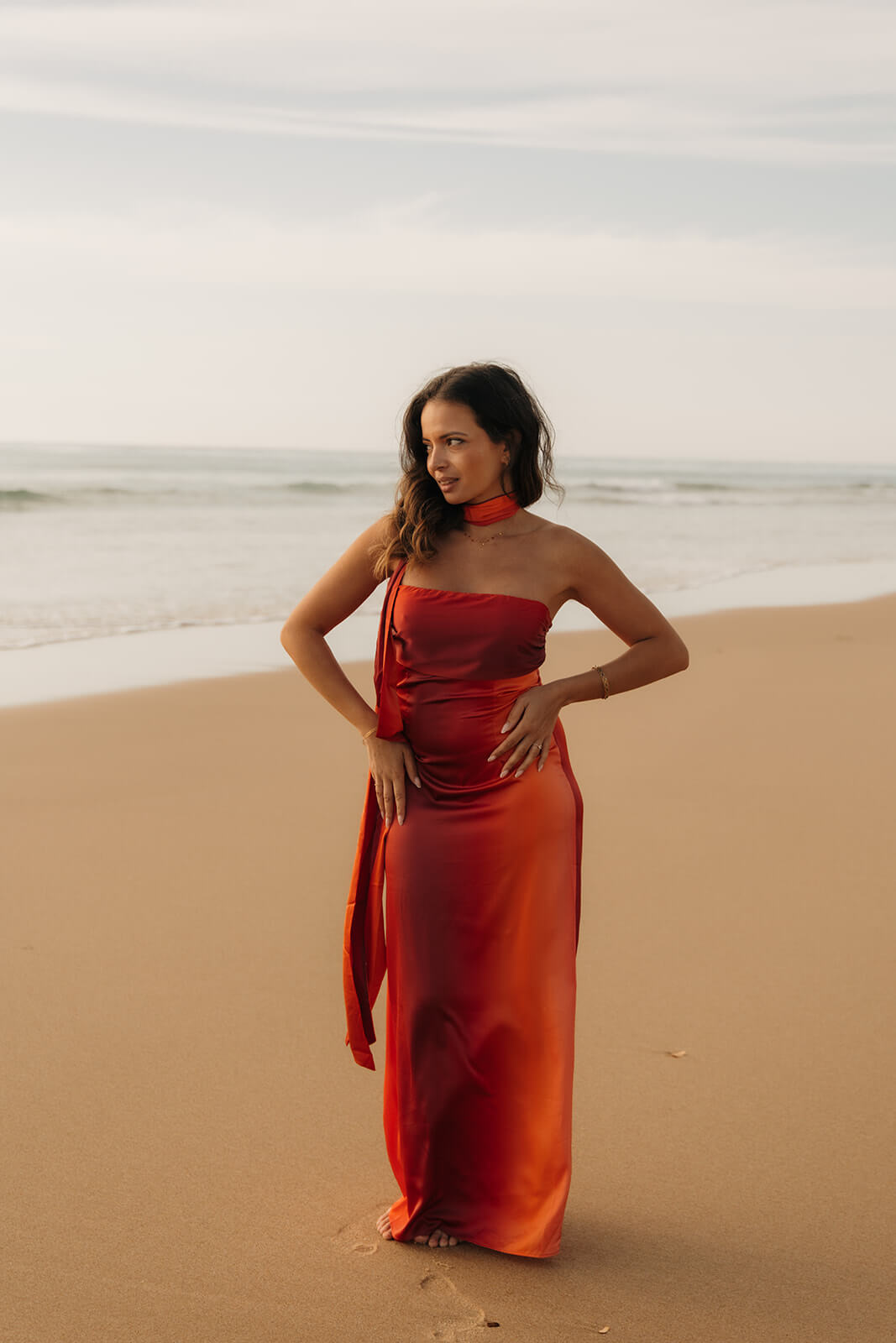 robe longue dégradé d'orange et de teracotta pour femmes