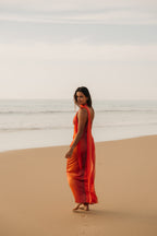 robe longue dégradé d'orange pour femmes tendance