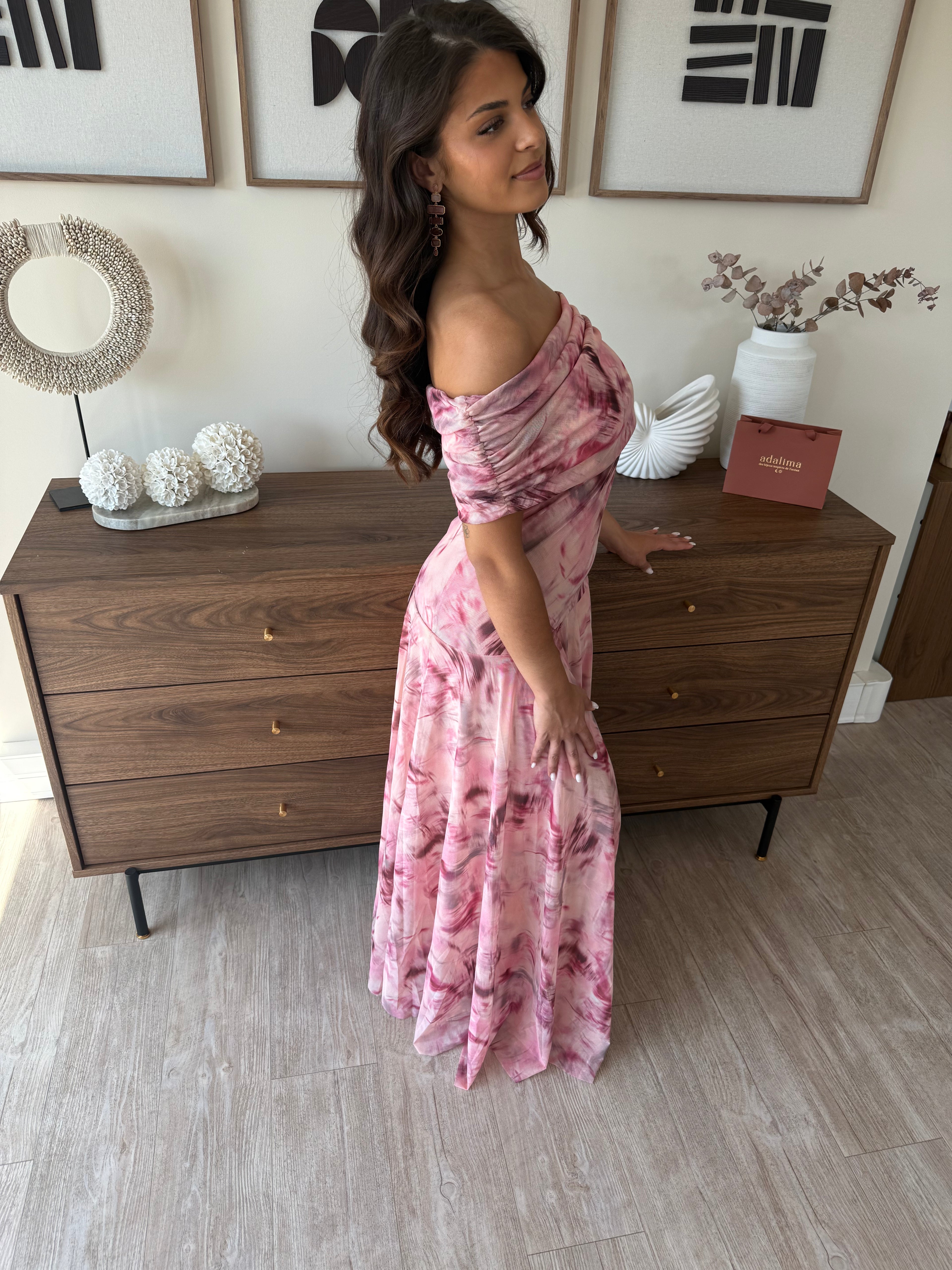 robe longue fluide pour femmes tendance col bardot
