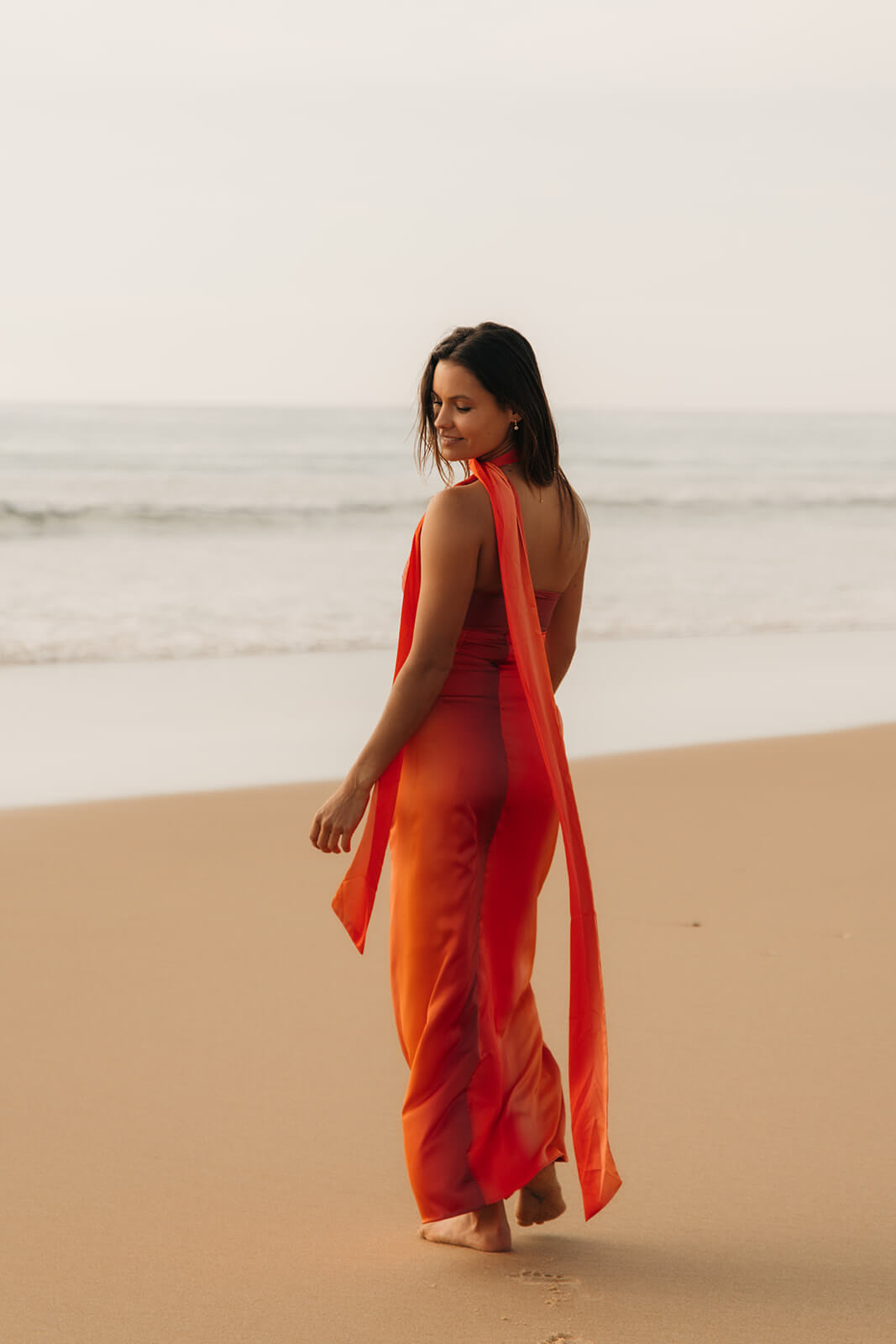 robe longue fluide orangée