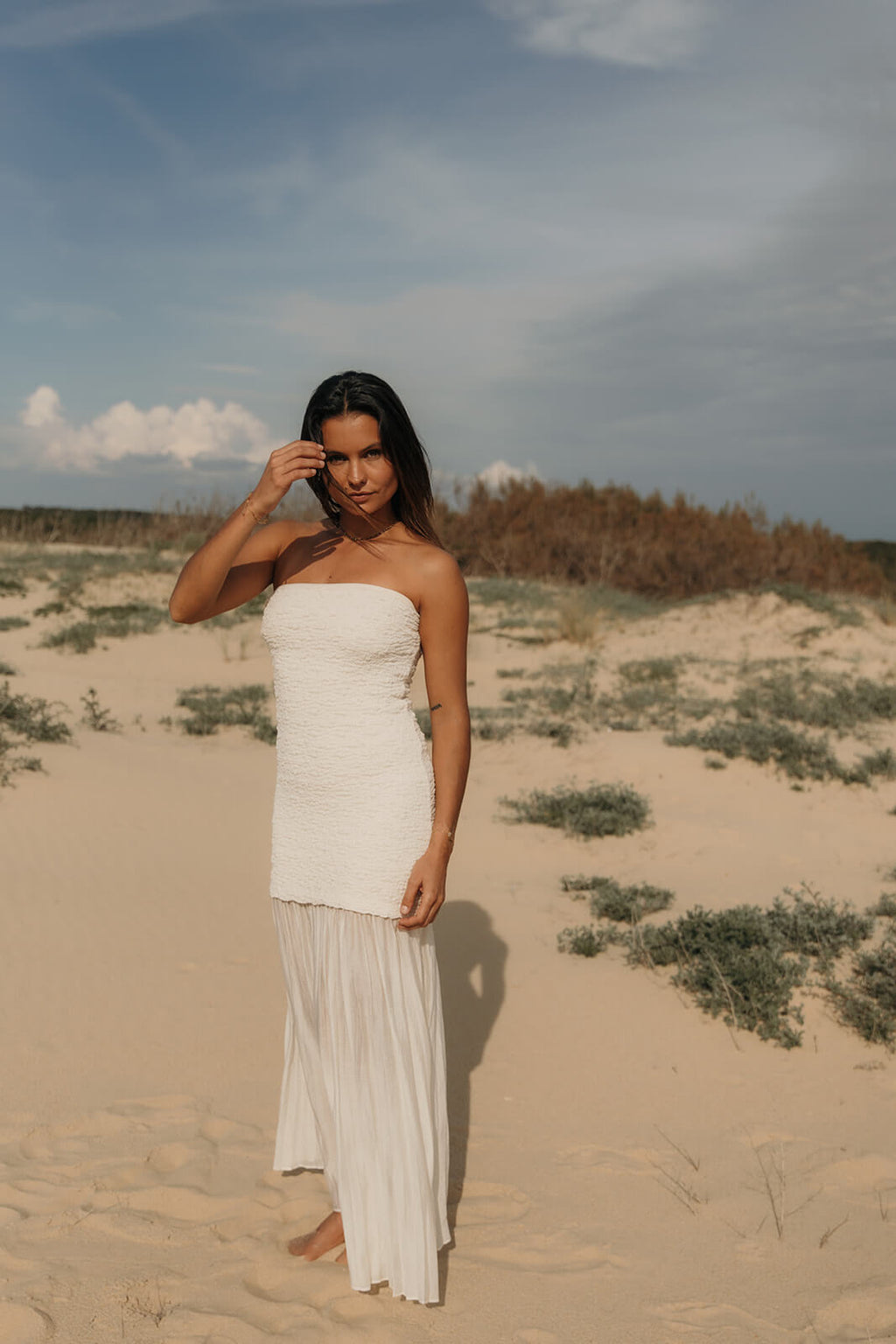 robe longue blanche bustier style bohème-chic 