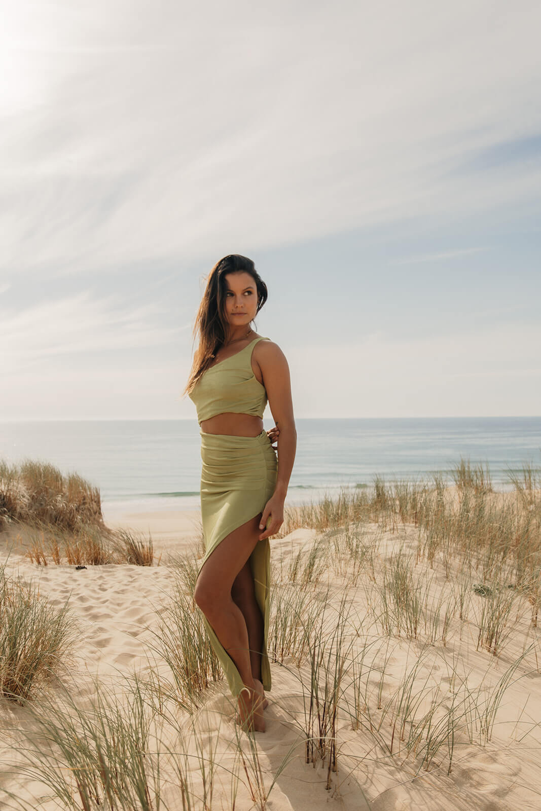 robe longue prêt du corps verte
