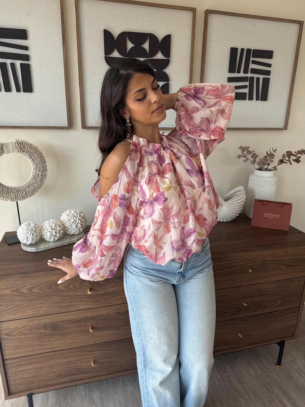 blouse tendance pour femmes à imprimés de fleurs